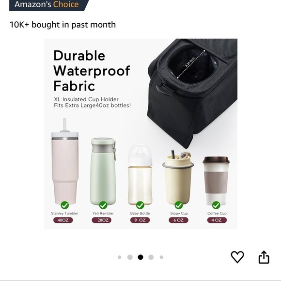 New Momcozy Universal Stroller Organizer Insulated cup Holder Black Detachable - Picture 6 of 8